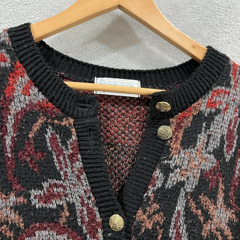 Vintage The Edinburgh Collection Cardigan Women Large Wool Floral Great‎ Britain